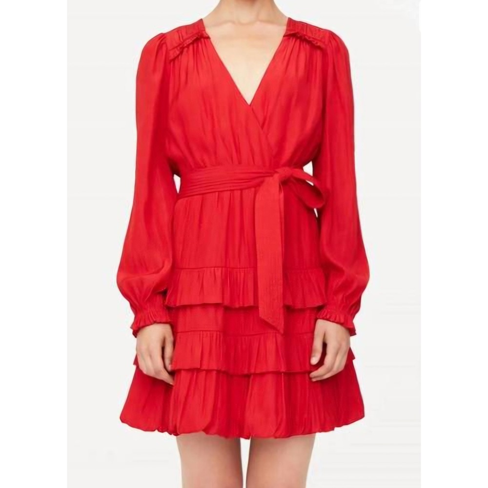 New Marie Oliver Wynona Dress Sz M Red Tiered Ruffle Peppermint Special Event